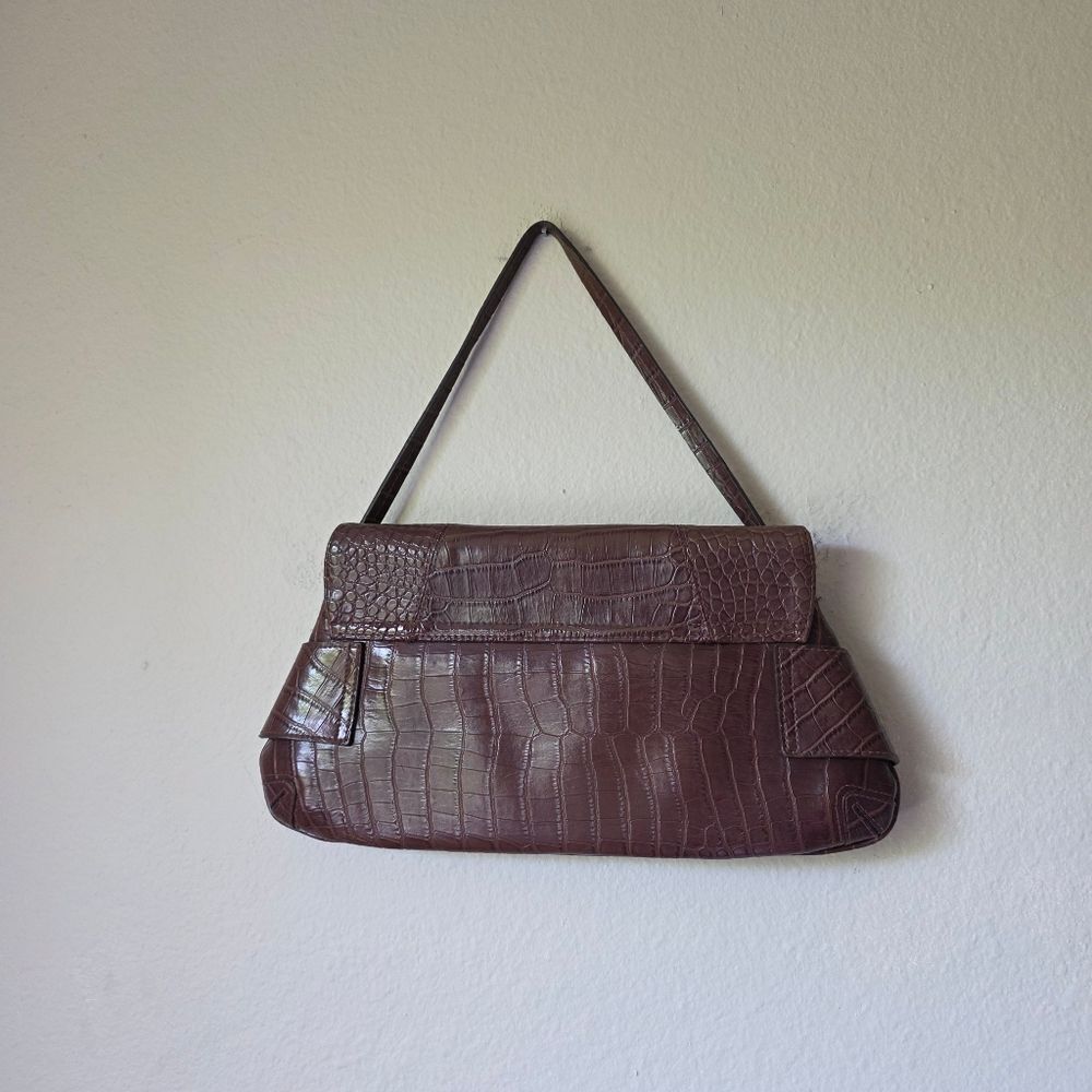 Vintage Y2K XOXO Brown Snake Print Gold Hardware Baguette Bag - Picture 3 of 9